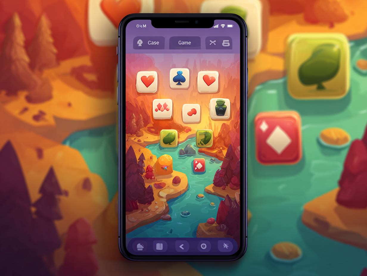 Image of phone with cards and game elements
