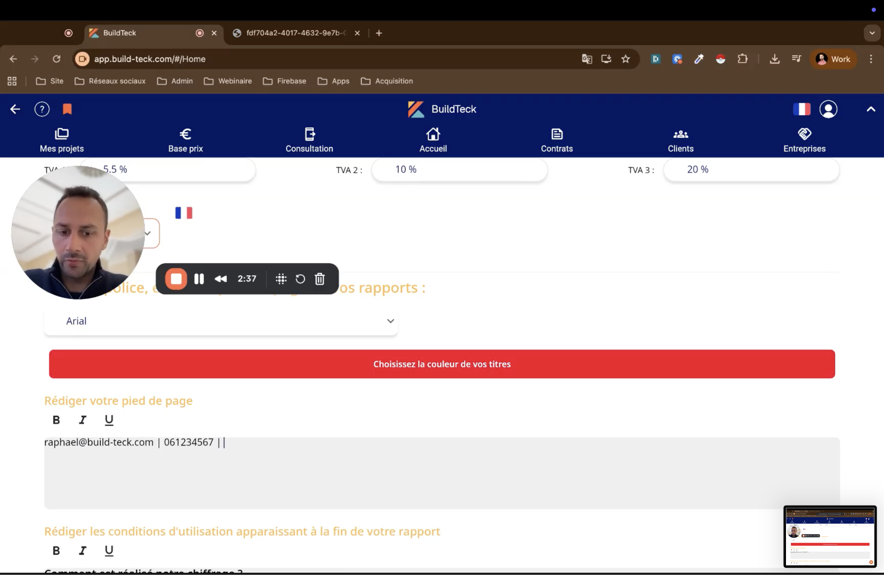 Dans BuildTeck tout est personnalisable : rapports, contrats, couleurs, logo et plus encore!