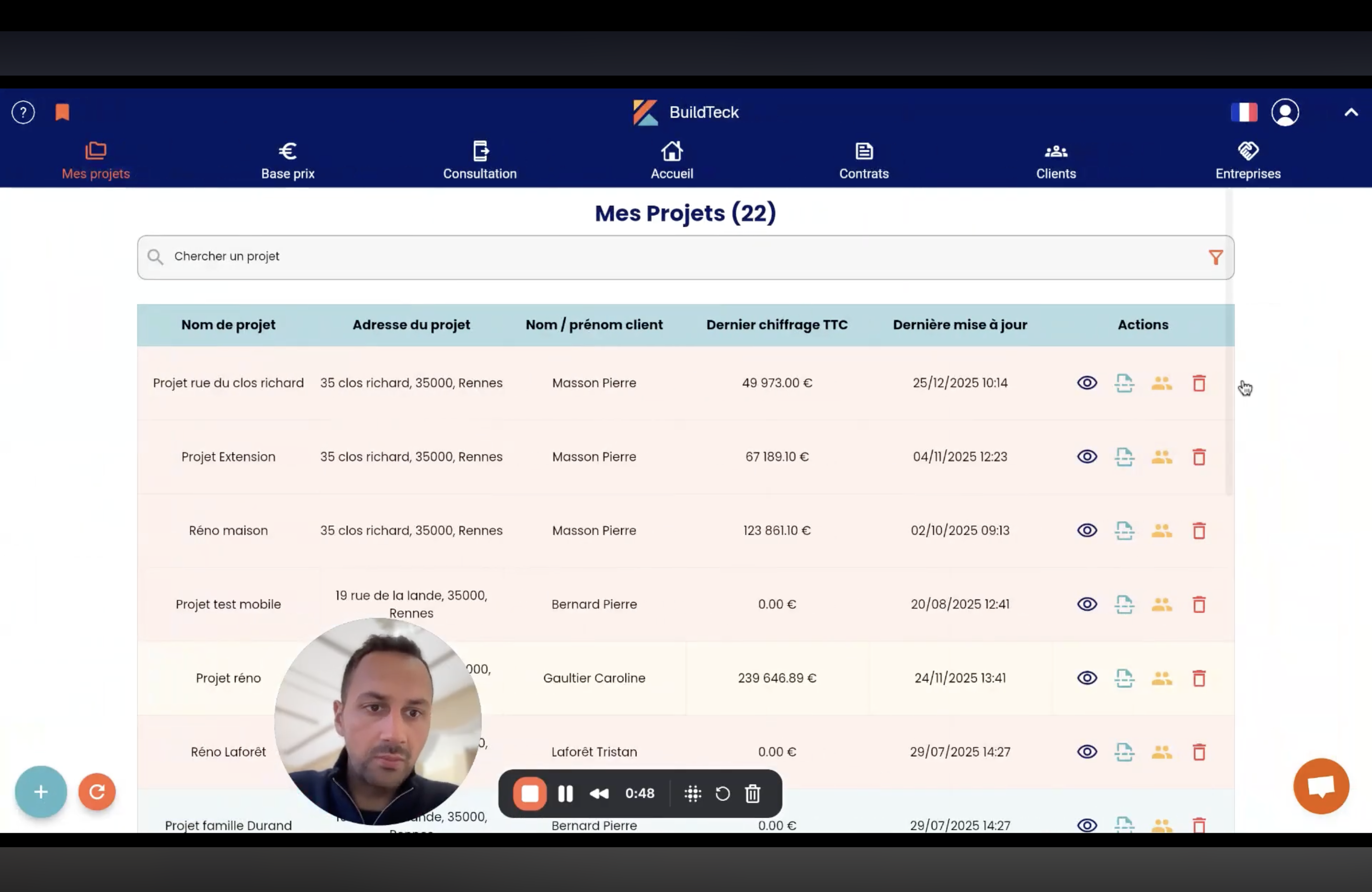 Vidéo de présentation de la fonctionnalité BuildTeck de la gestion de projet