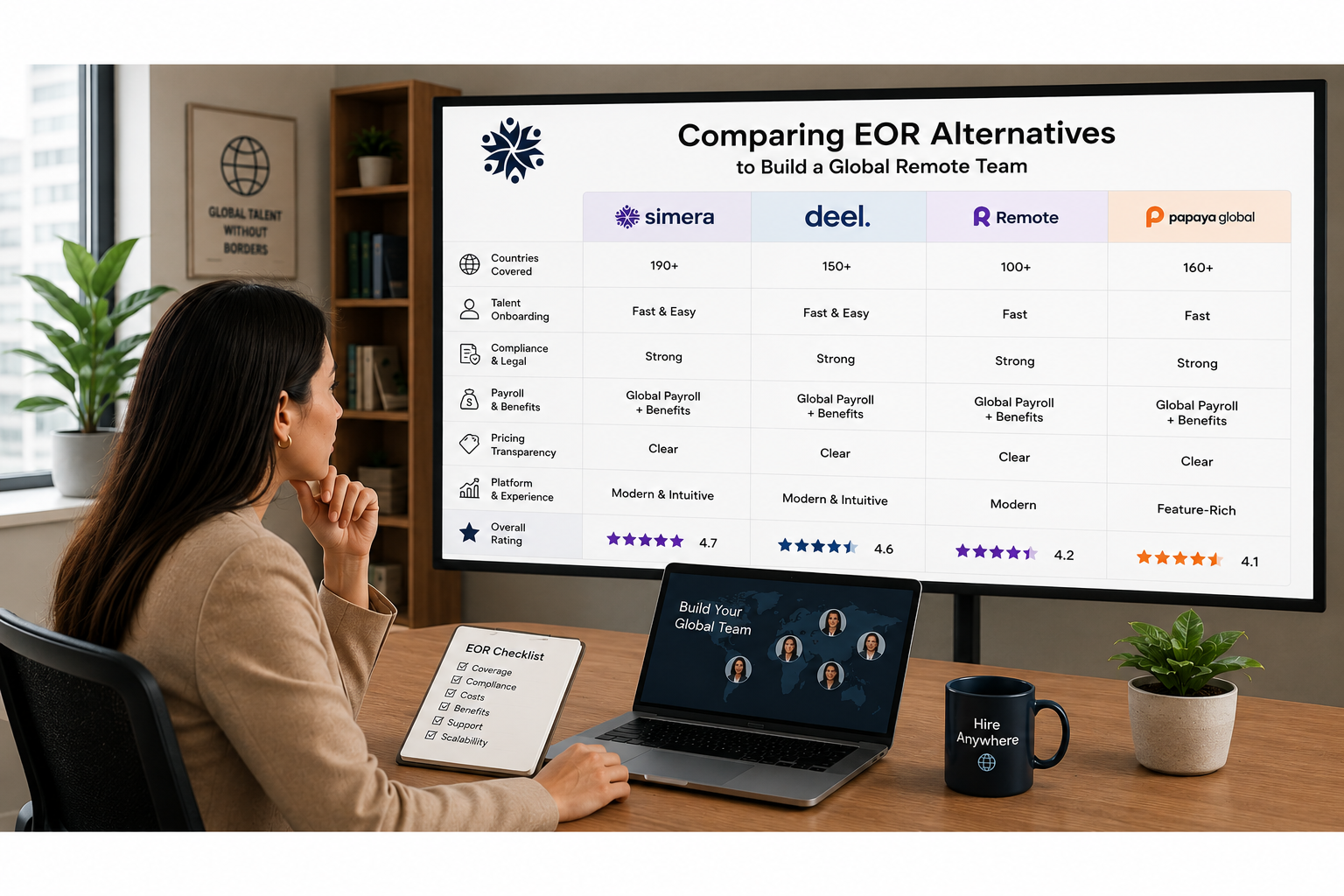 Hiring manager comparing EOR alternatives to build a global remote team in 2026