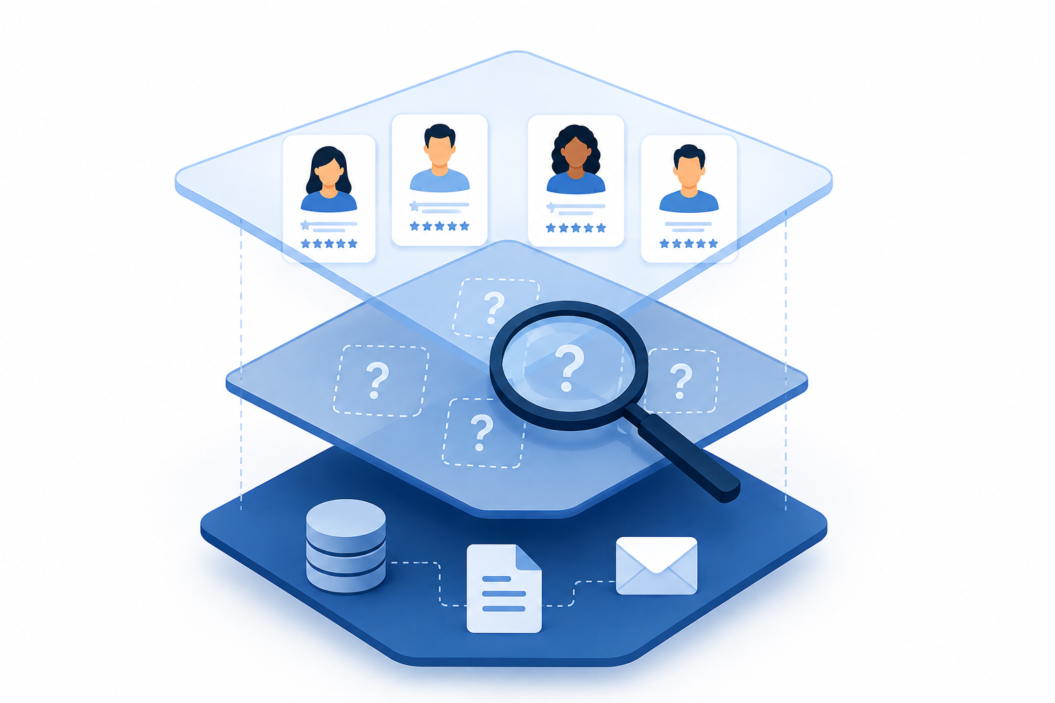 Layered customer data system with profile matching and data source connections. 