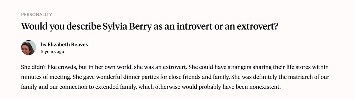 An answer in Sylvia Berry's Aatlas to a question about her personality