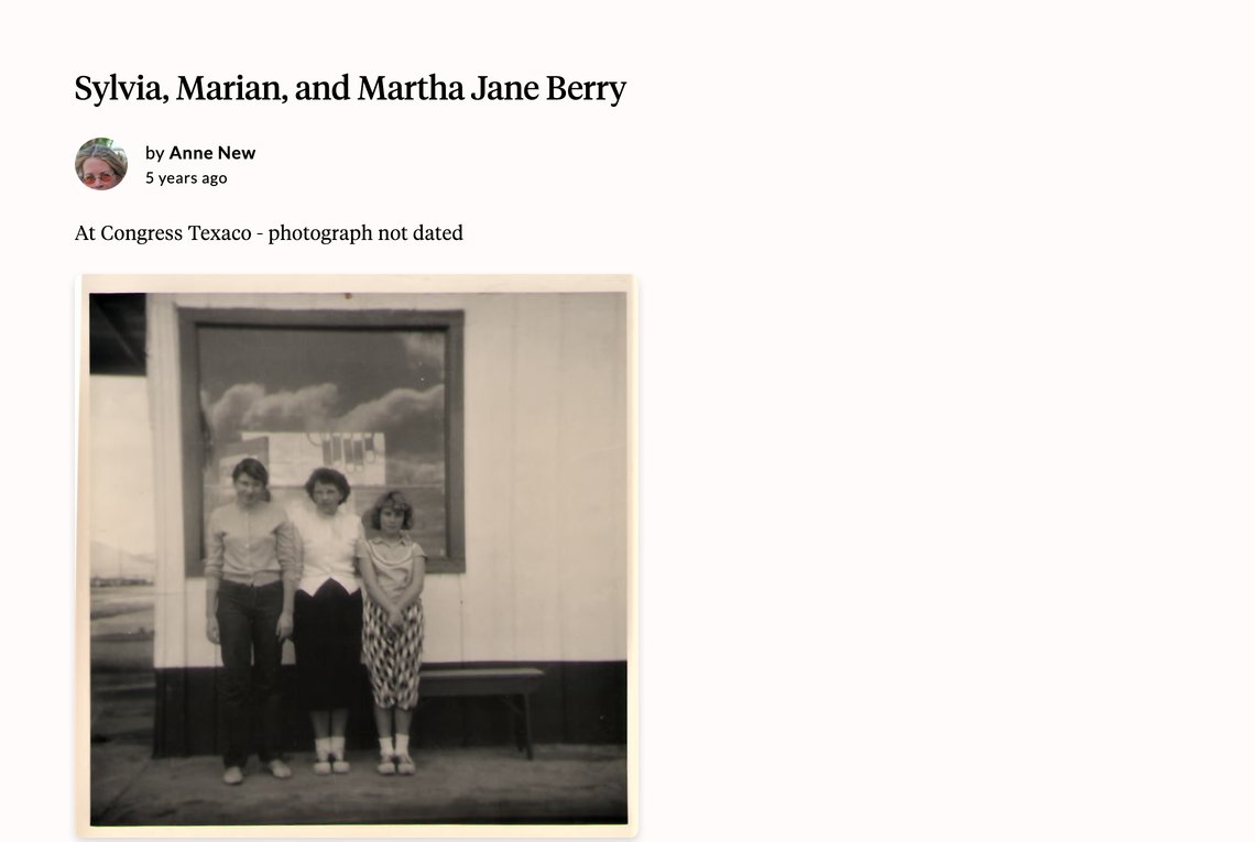 A memory in Sylvia Berry's Aatlas: Sylvia, Marian and Martha Jane Berry at Congress Texaco, added by Anne