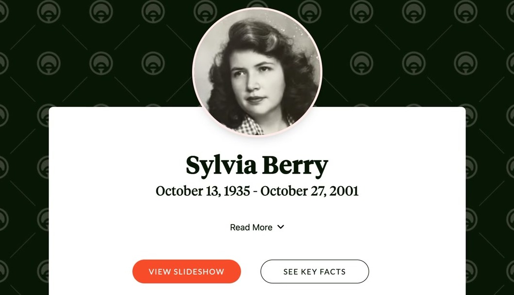 The About page of Sylvia Berry's Aatlas: her portrait, her name and dates, and a View Slideshow button