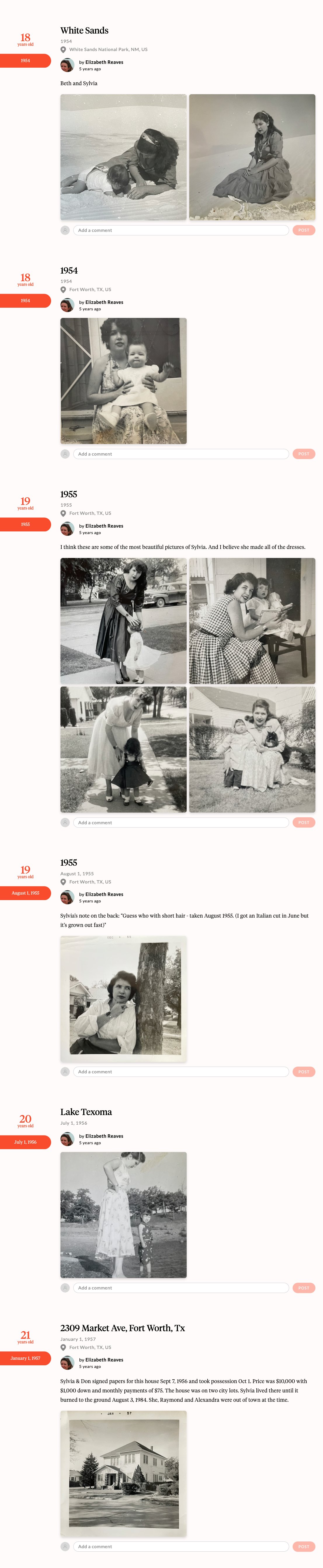Sylvia Berry's timeline in Aatlas, with her age beside each memory