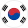 Flag of South Korea with white background, red and blue yin-yang symbol in center, and four black trigrams in each corner.