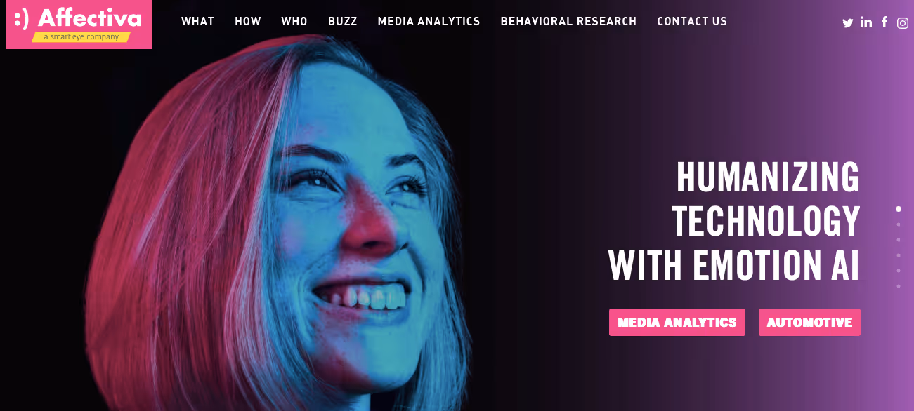Affectiva AI showcasing their emotion AI technology with the tagline 'Humanizing Technology with Emotion AI.
