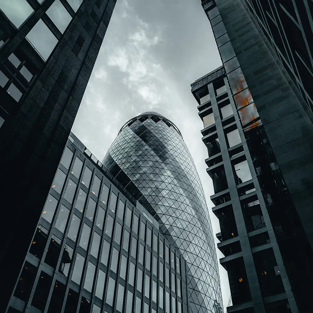 City skyline with modern glass buildings