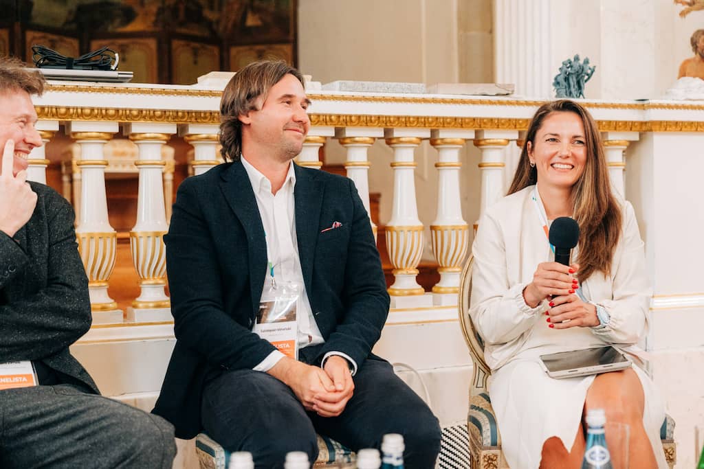 Szczepan Wroński i Katarzyna Radecka podczas panelu o zastosowaniu BIM i cyfrowych technologii w ochronie zabytków