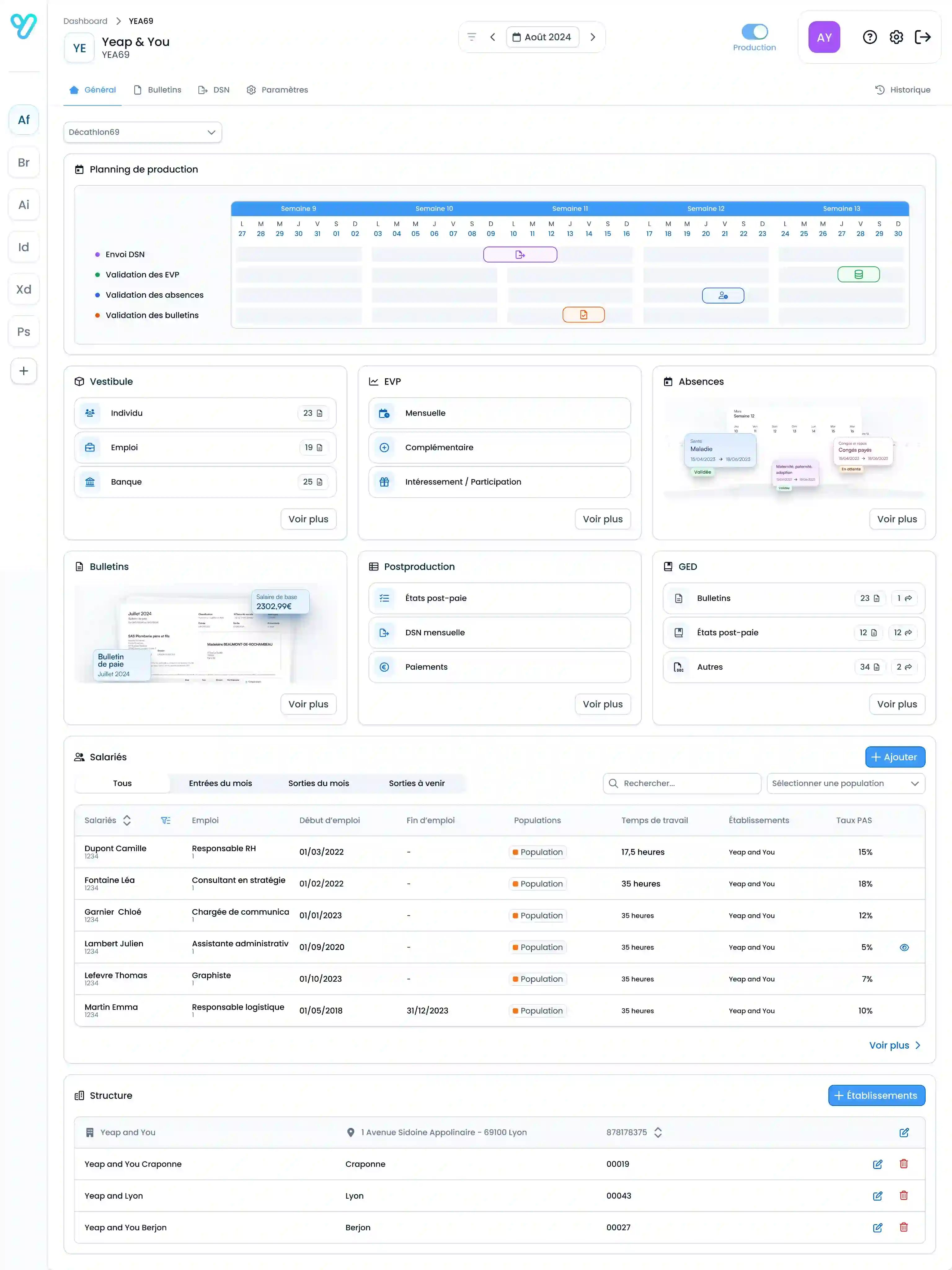 Interface du logiciel YEAP Paie pour automatiser la paie et sécuriser les déclarations sociales