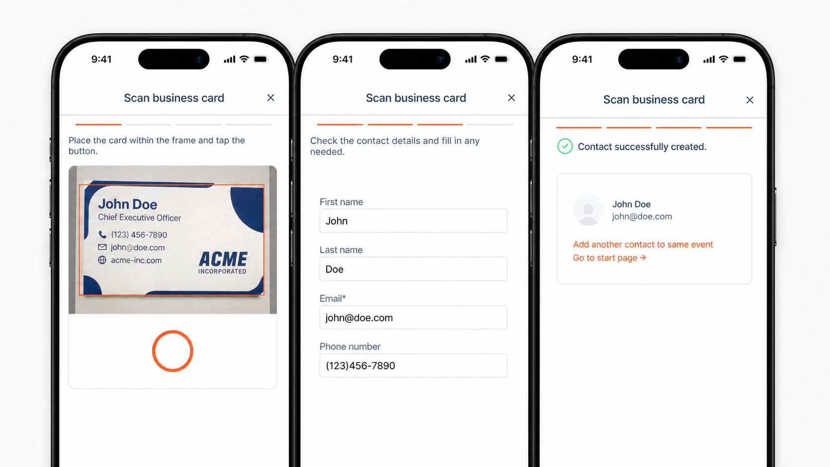 Reviewed contact in the Snap2CRM mobile app
