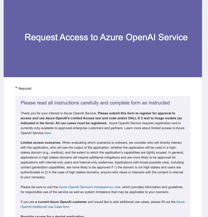 Azure application form