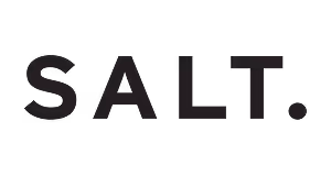 Black and white minimalist typography of the word SALT with a period