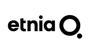 Etnia brand logo with black text and a stylized circular dot