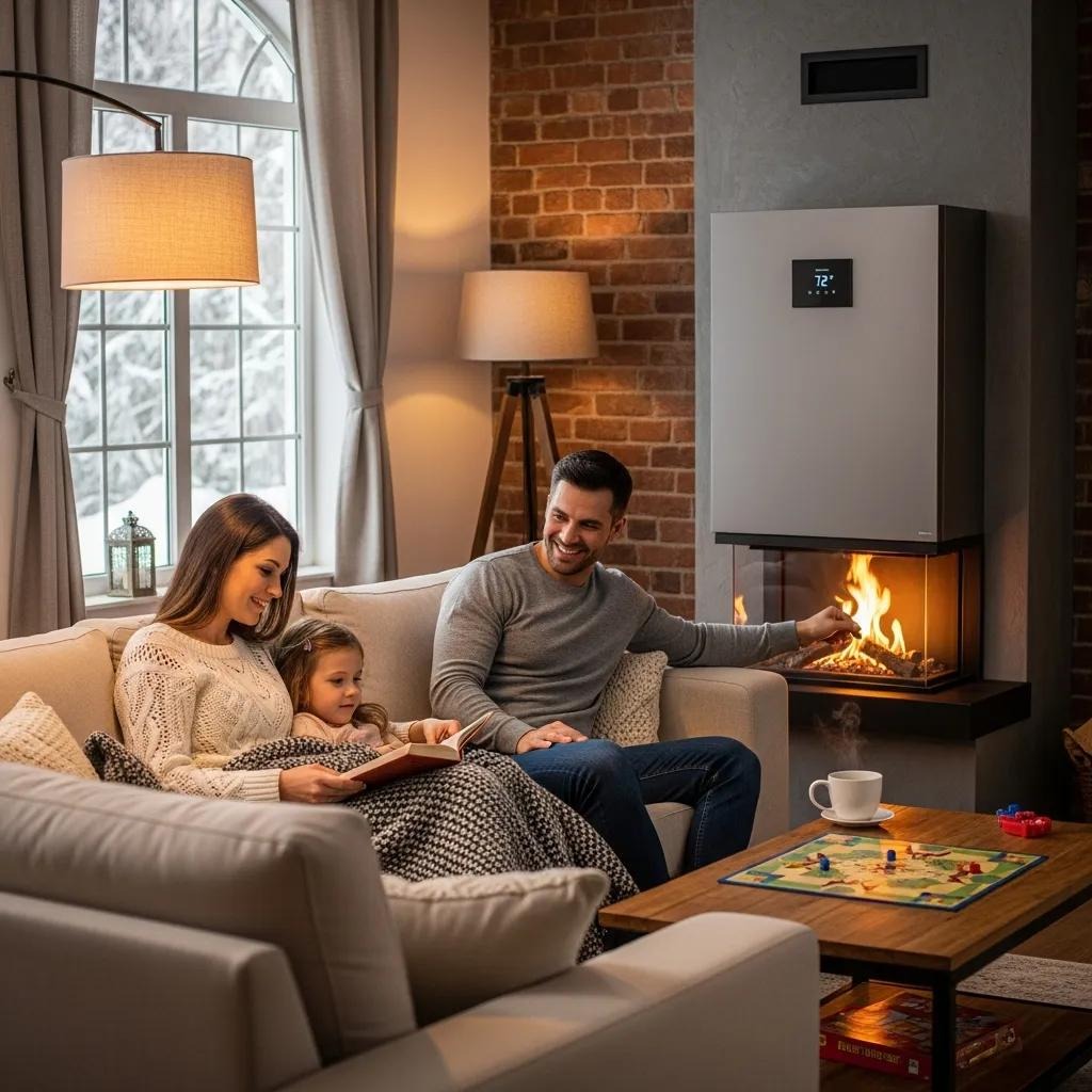 Cozy home interior with a modern furnace—warmth and comfort