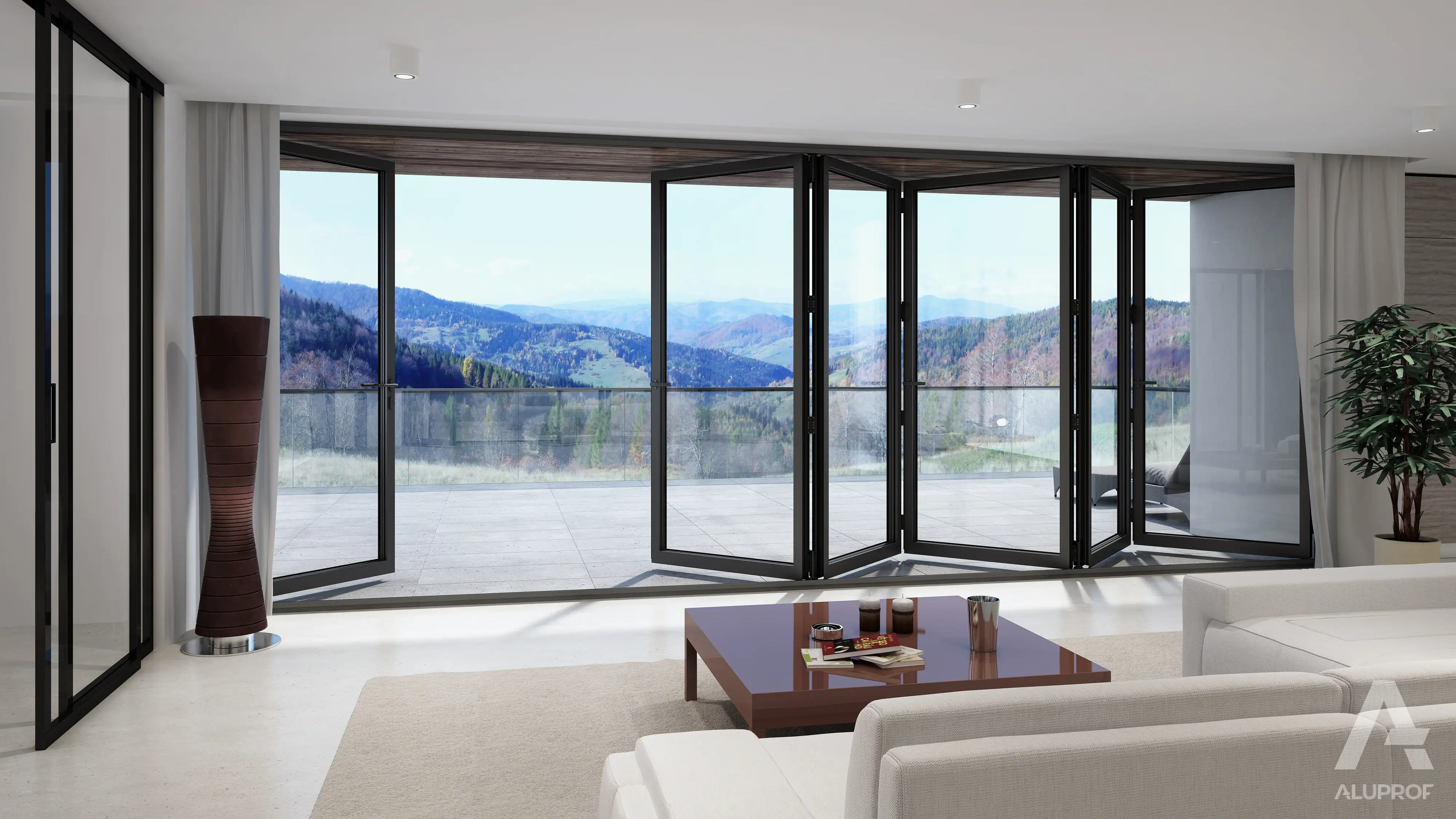 MB-86 FOLD LINE aluminium sliding door system with folding panels by RA HOUSE