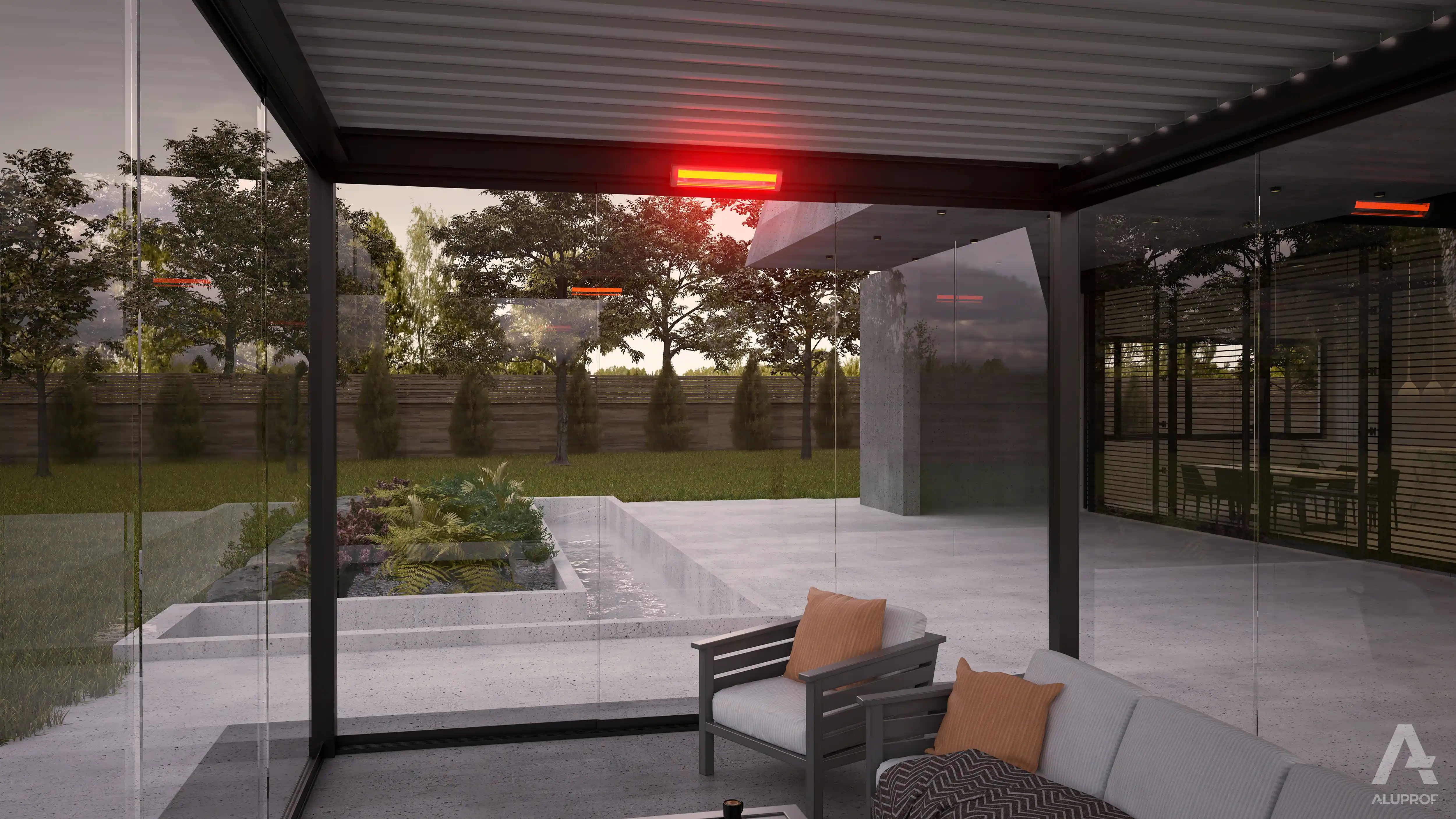 MB-OpenSky 120 aluminium pergola system for functional outdoor shading by RA HOUSE