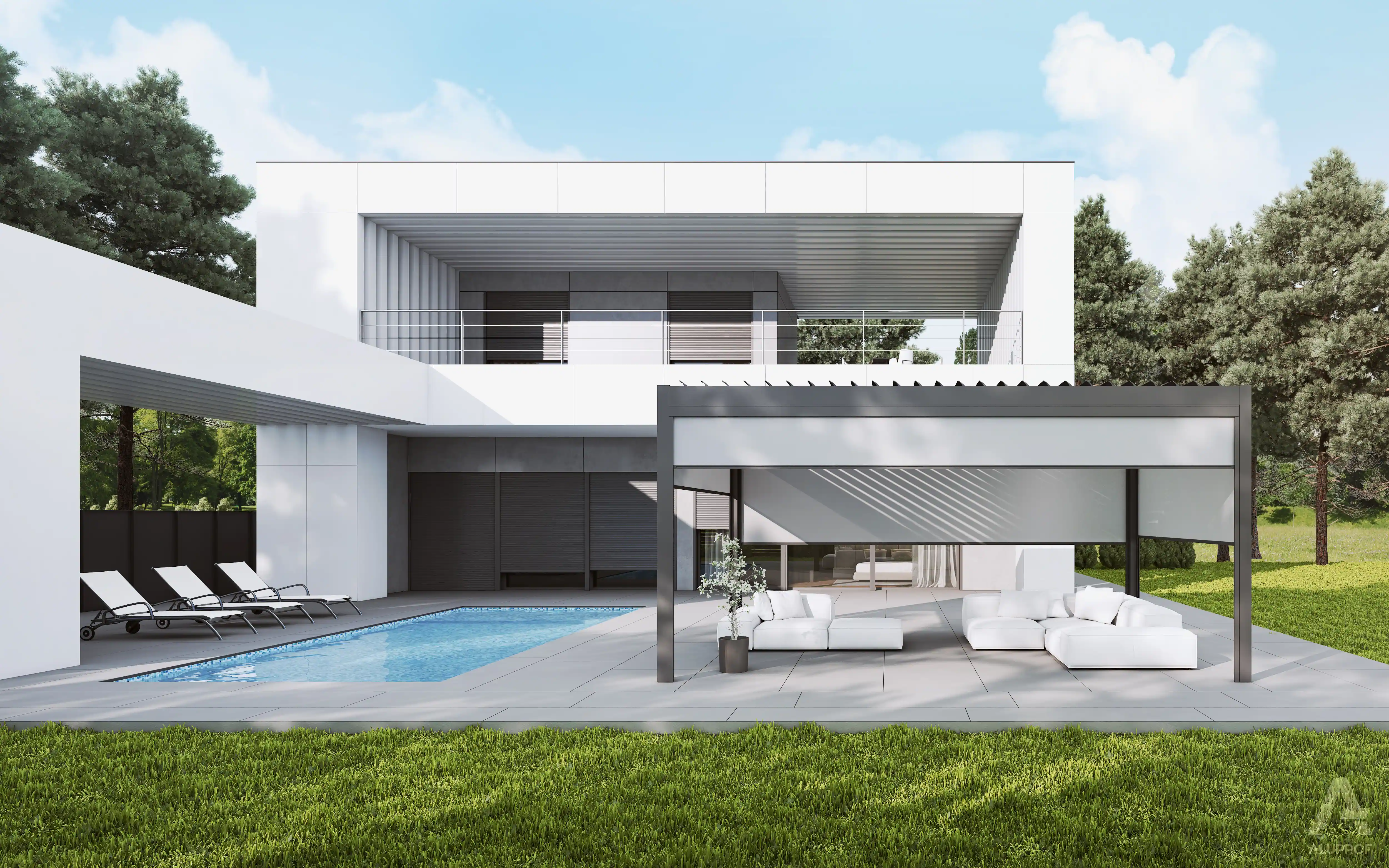 MB-OpenSky 120 aluminium pergola system for functional outdoor shading by RA HOUSE