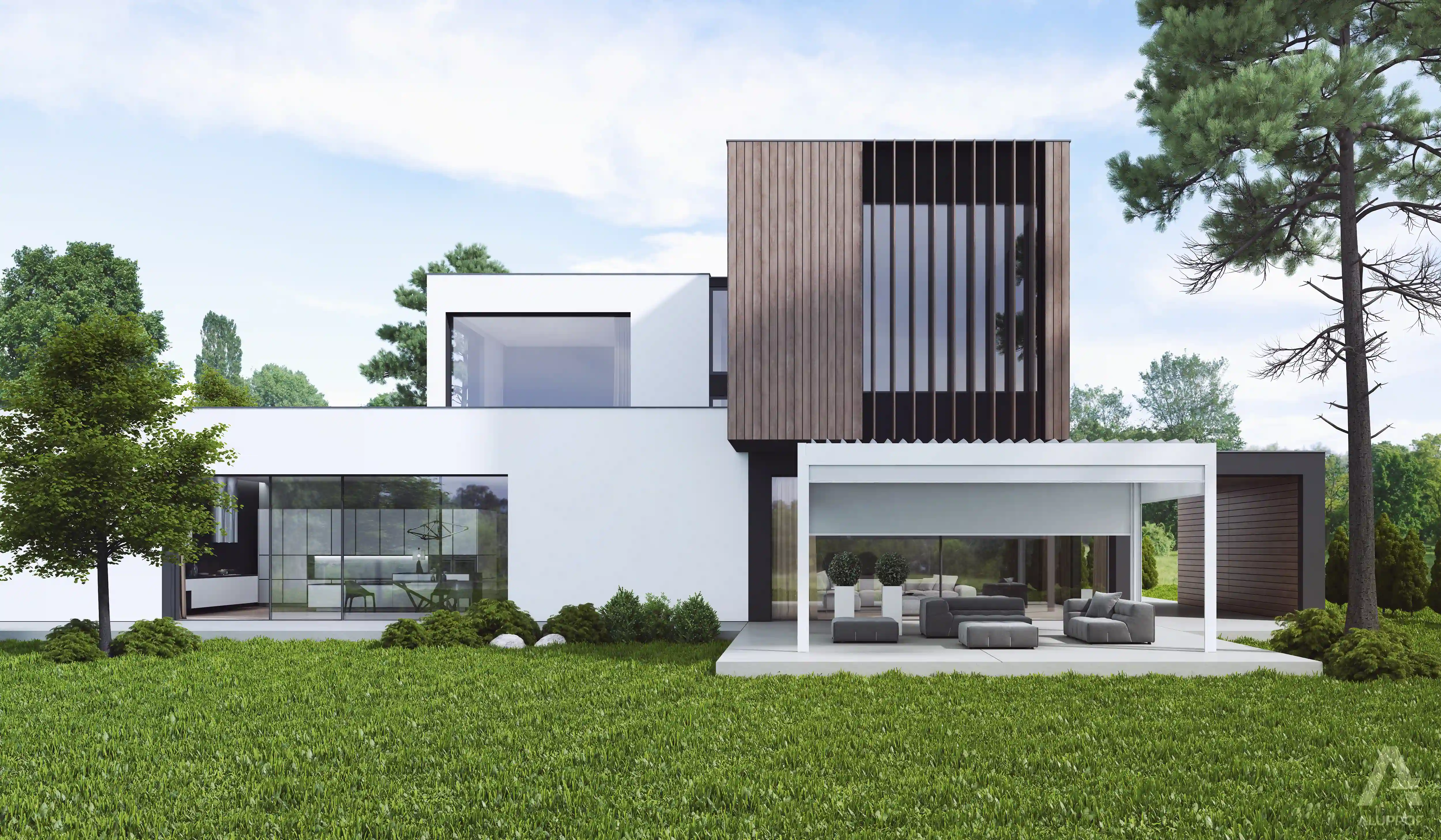 MB-OpenSky 120 aluminium pergola system for functional outdoor shading by RA HOUSE