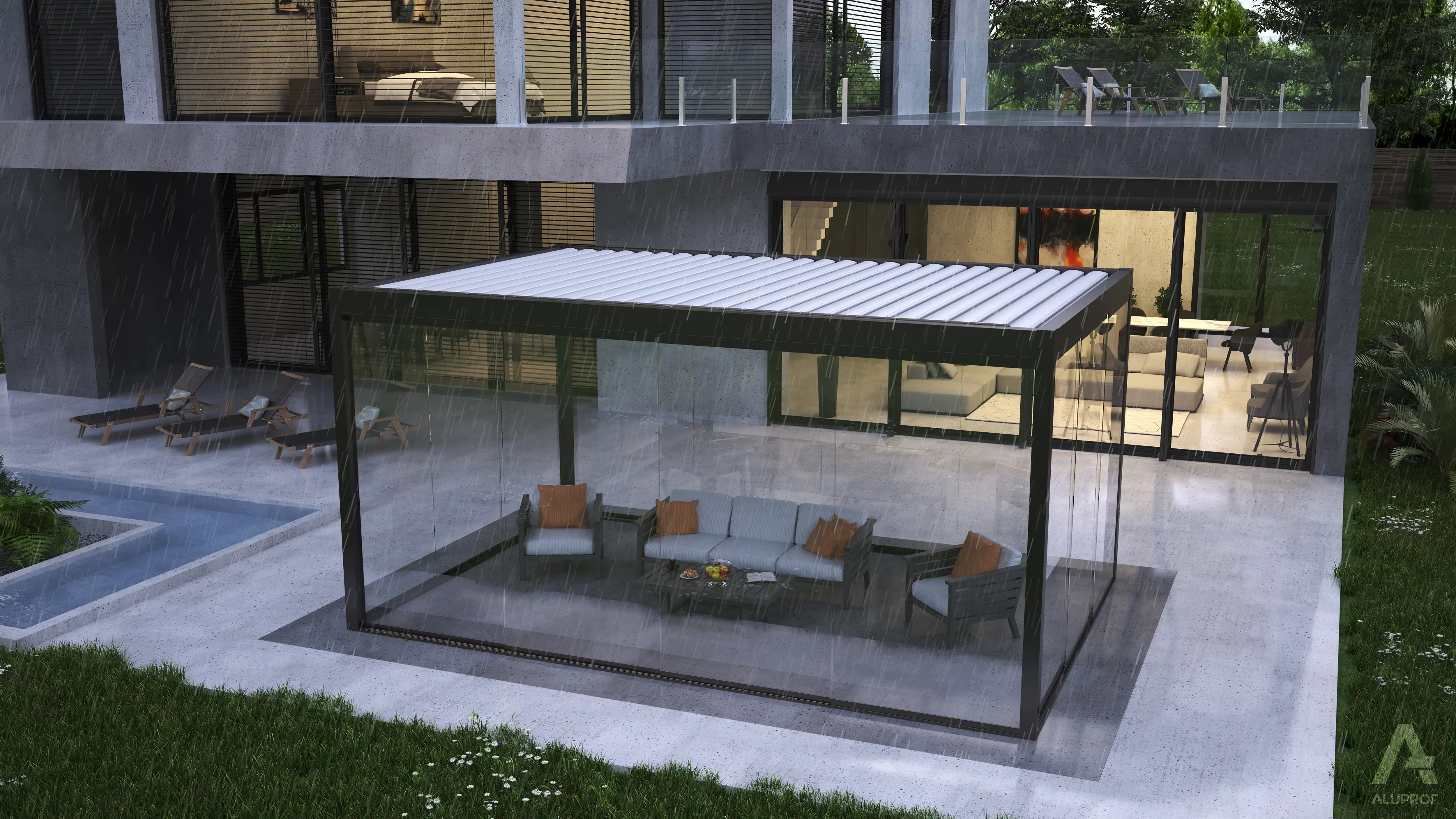 MB-OpenSky 120 aluminium pergola system for functional outdoor shading by RA HOUSE