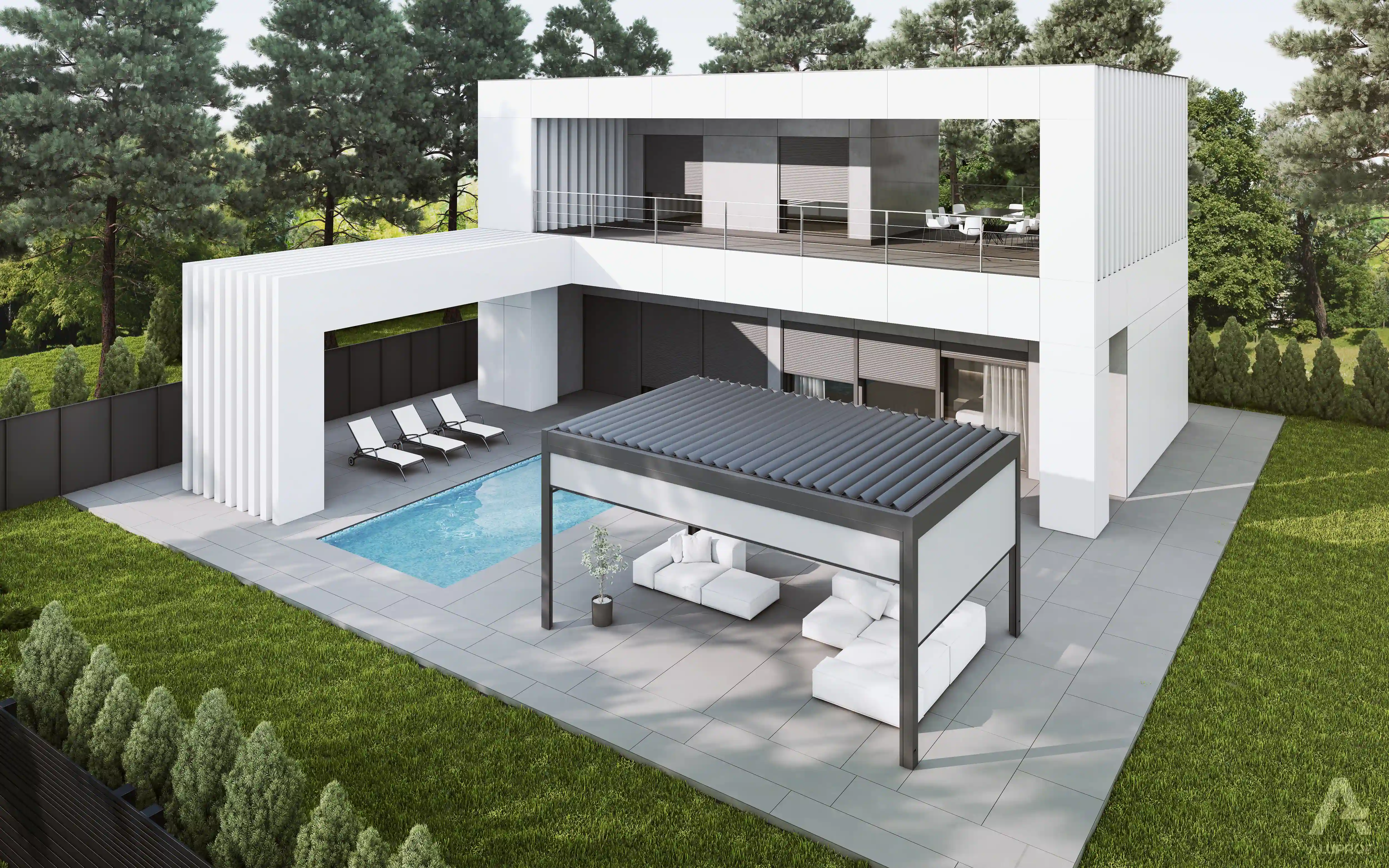 MB-OpenSky 120 aluminium pergola system for functional outdoor shading by RA HOUSE