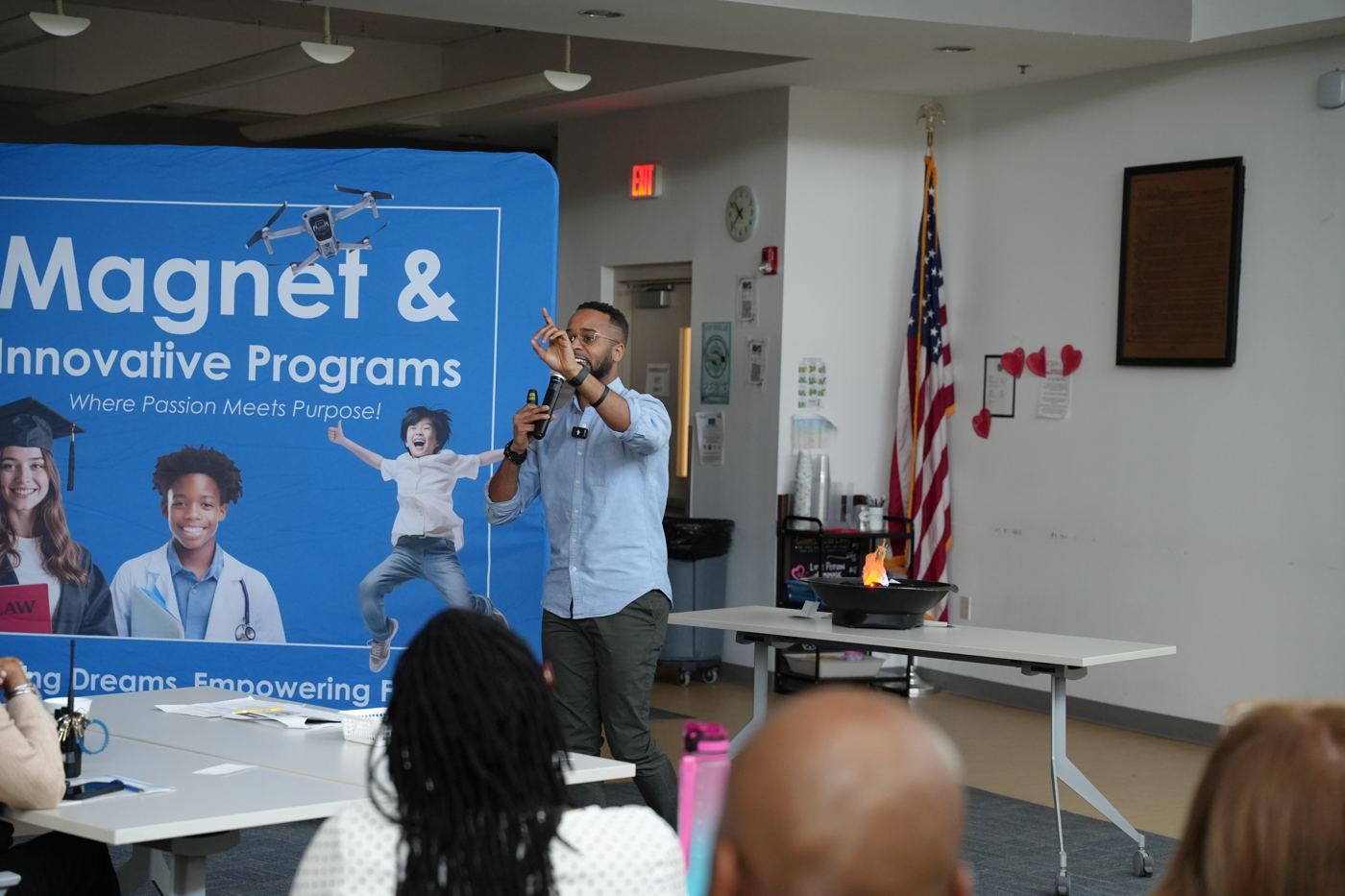 Darryl leading a session at a magnet school