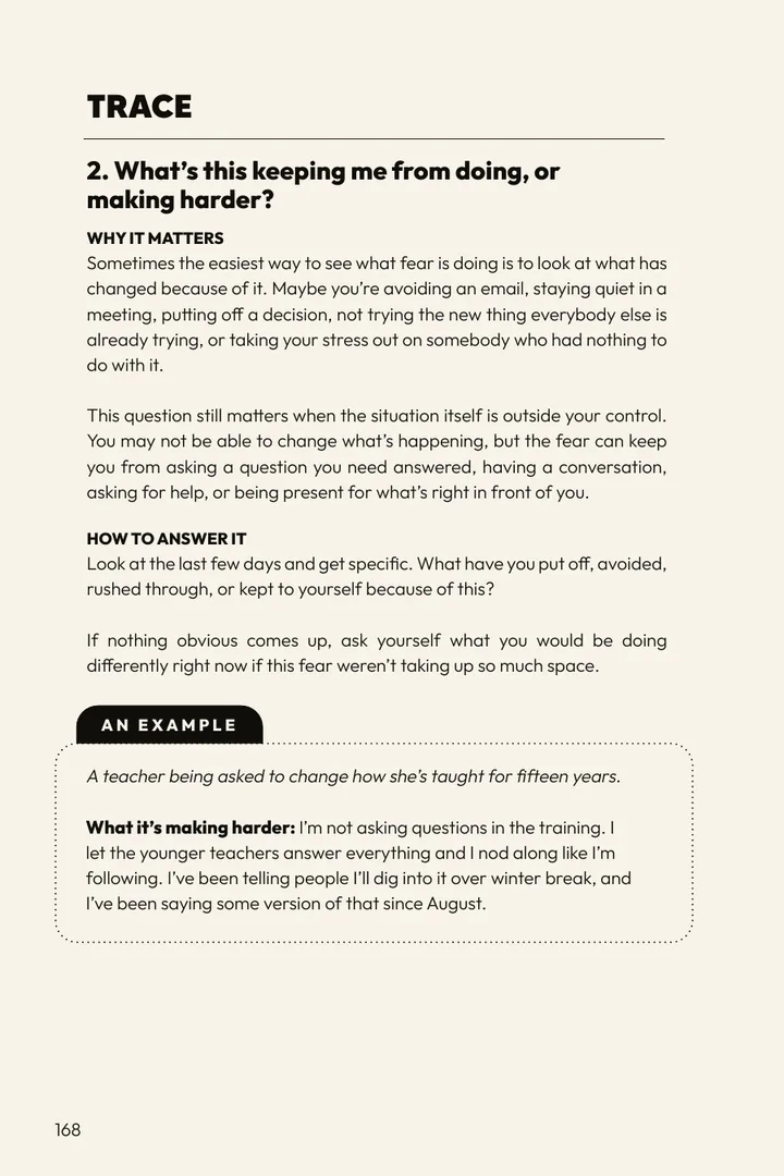 A guide page for question two, with why it matters, how to answer it and an example