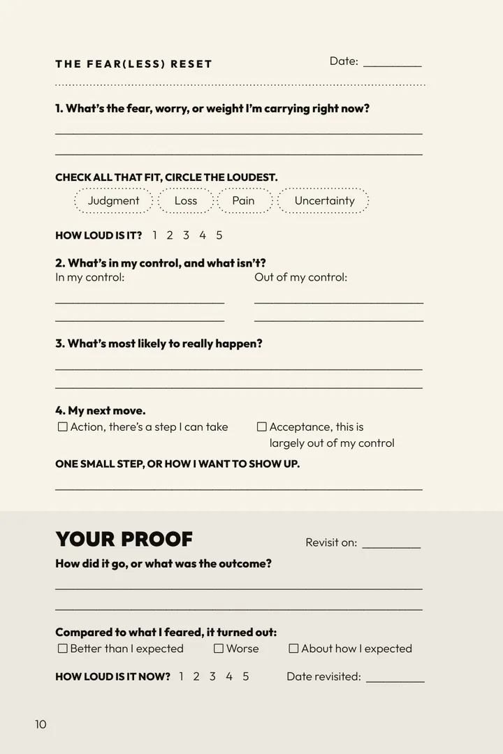 A blank Fear(less) Reset page