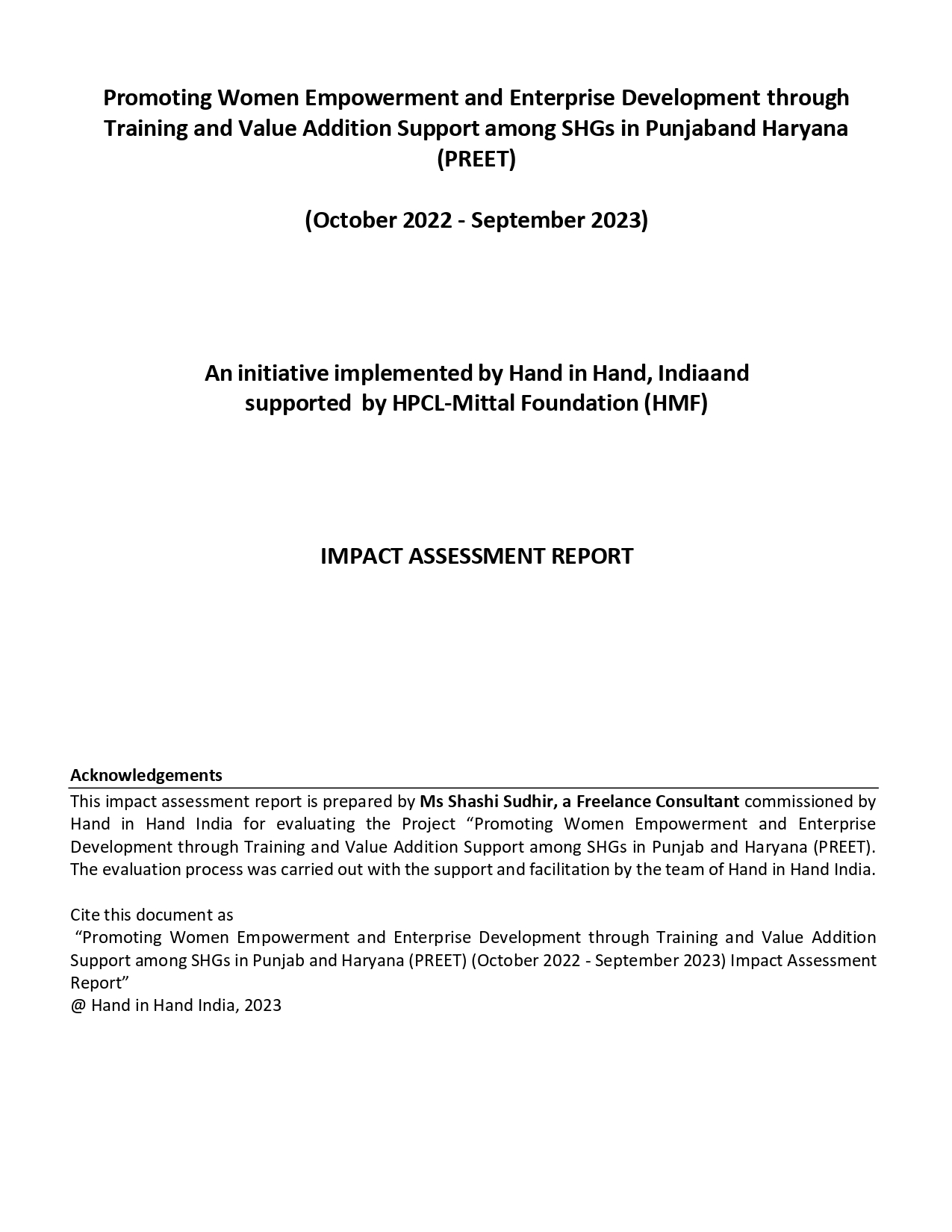 HiH India - HPCL-MF Phase II - Impact Assessment