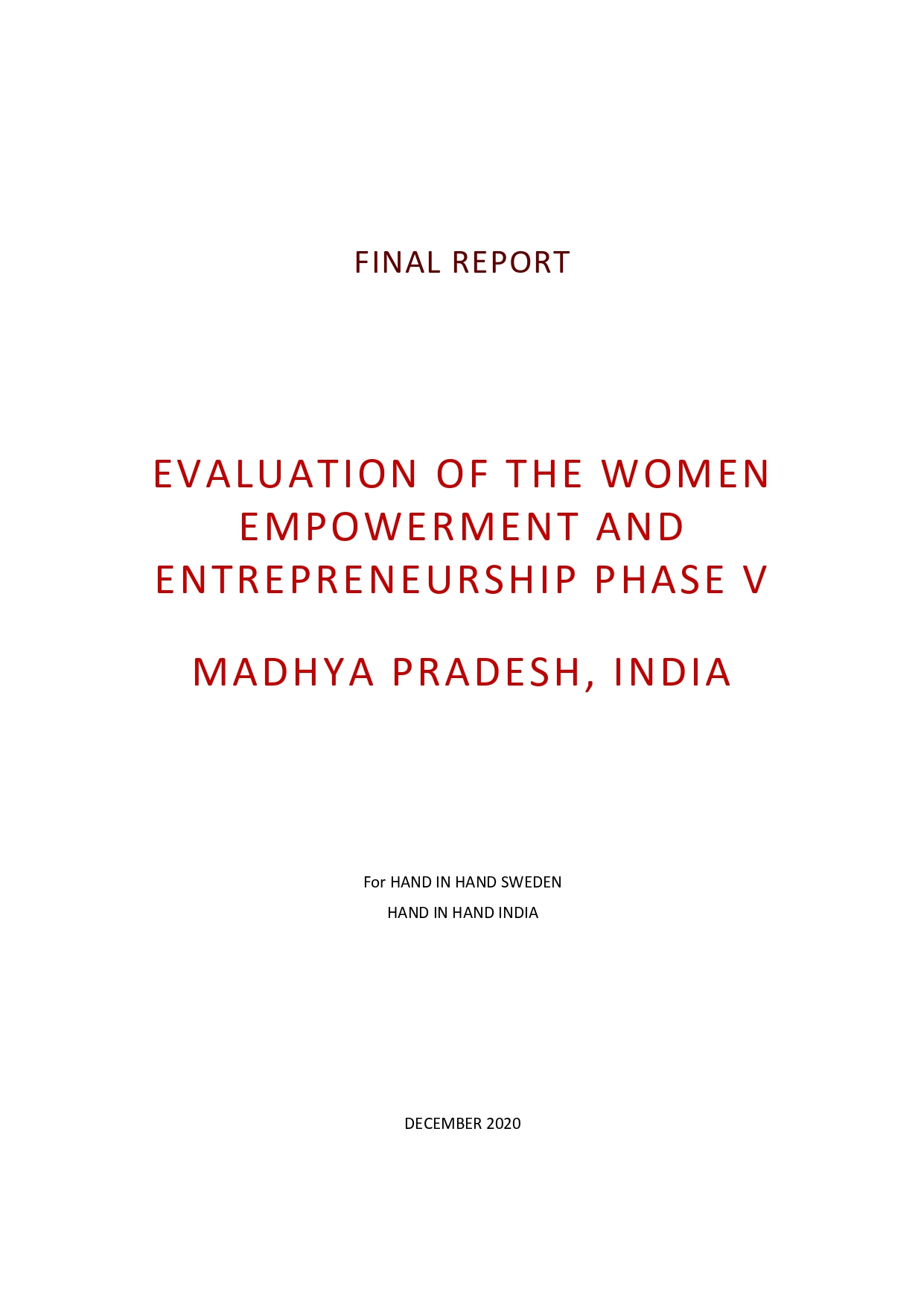 Evaluation Report -LM- WEE Project MP-HiH India