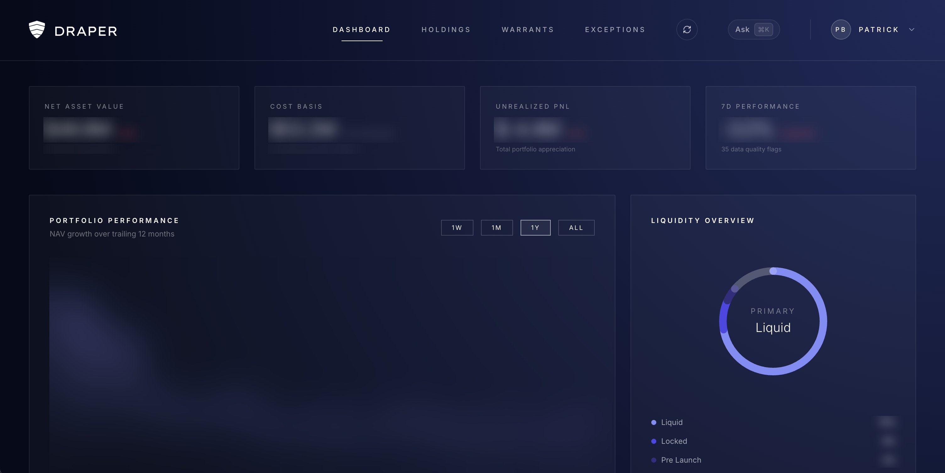 The in-house crypto dashboard tracking token positions, liquidity and vesting schedules