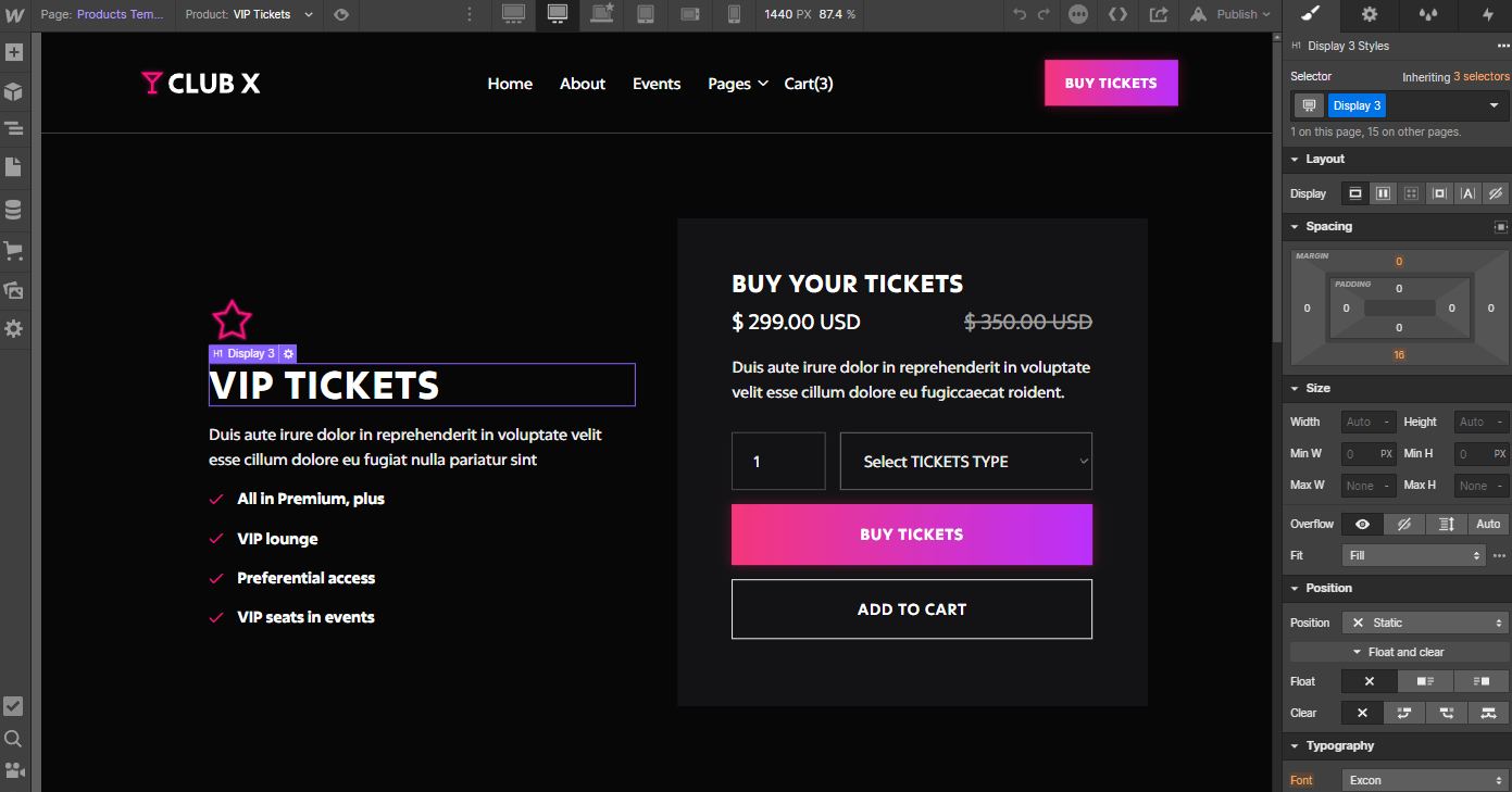 eCommerce Page - Club X Webflow Template