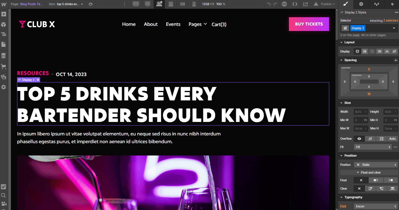 CMS Page - Club X Webflow Template