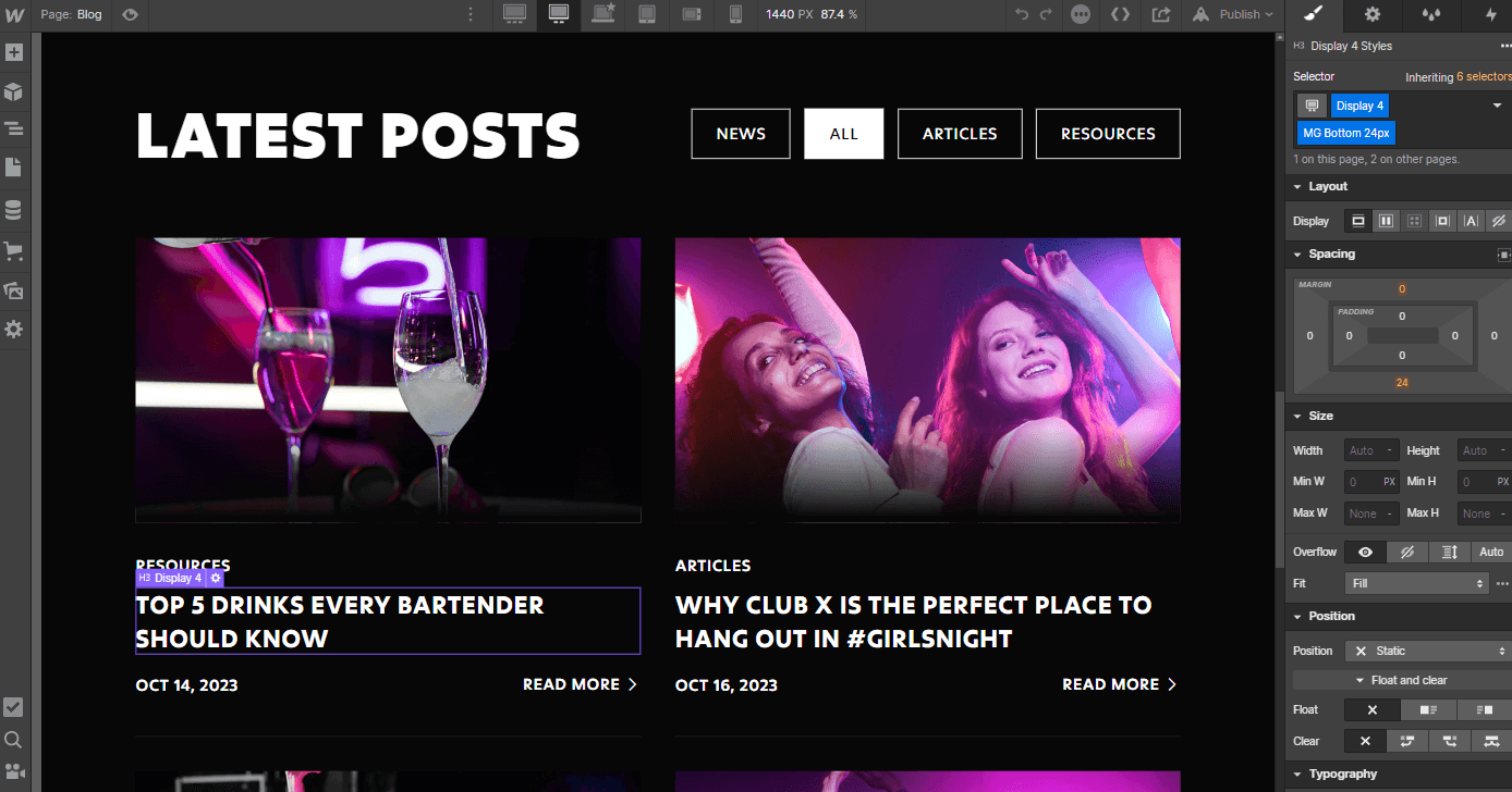 CMS Content - Club X Webflow Template