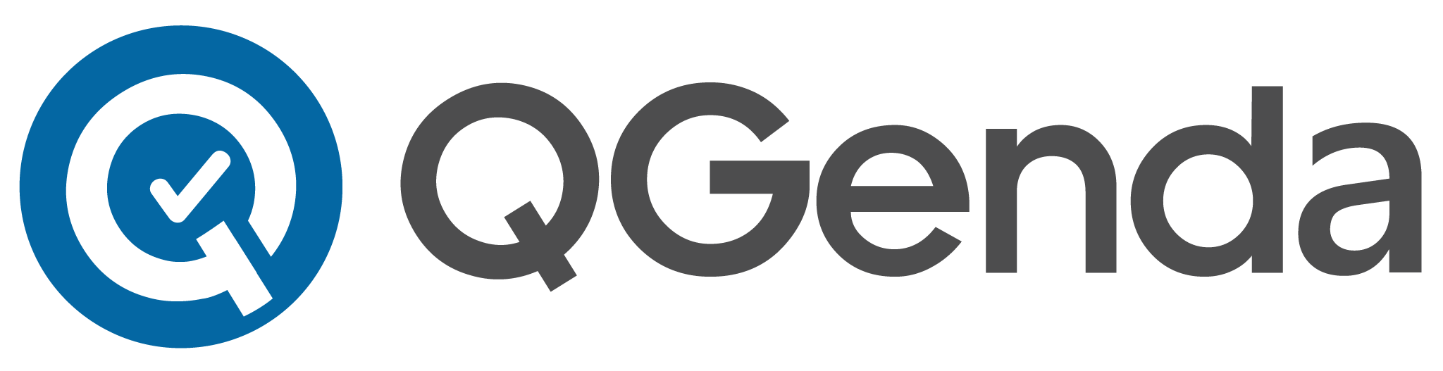 QGenda logo with a blue circle containing a stylized letter Q and a check mark inside.