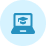 Icon of a laptop displaying a webpage with a cap suggesting e-learning
