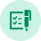 Green circular icon with a document, a checkmark, and a pencil symbol representing review or editing.
