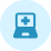Icon of a laptop displaying a medical cross on the screen inside a blue circular background.