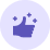 Icon of a thumbs-up hand with sparkles above it inside a purple circle.