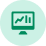 Icon of a computer monitor displaying a bar chart with a line graph above it inside a green circle.