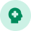 Circular icon with a head silhouette and a medical cross inside, symbolizing healthcare or medical support.