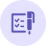 Purple circular icon with a clipboard showing a checklist and a pencil.