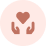 Pink circle with two hands holding a heart above them, symbolizing care or support.