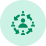 Icon depicting interconnected nodes arranged in a circular pattern on a light green background.