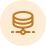 Icon of a database with a circular orange background.