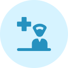 Icon of a nurse with a medical cross symbol above, representing healthcare or medical assistance.