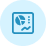 Blue icon of a picture frame containing a mountain and sun with a pie chart in the upper left corner.
