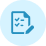 Blue circular icon with a white document and a checkmark inside it.