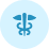 Blue circular icon with a medical caduceus symbol featuring a rod and wings.