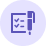 Clipboard with checklist and pencil icon inside a purple circle background.